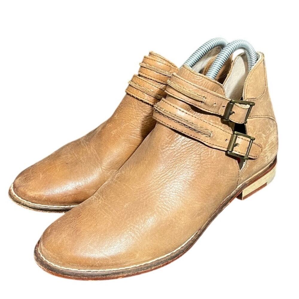 Free People Low Heel Double Buckle Leather City Style Booties Braeburn Size 6